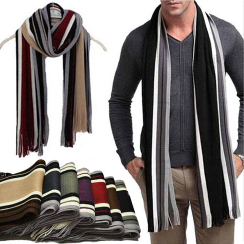 Wool Scarf Men - Bufanda de cachemira a rayas para